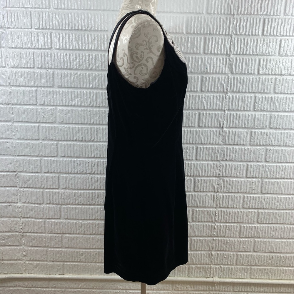 Gunne Sax Black Velvet Midi Dress with Ivory Beaded Neckline - Picture 3 of 7